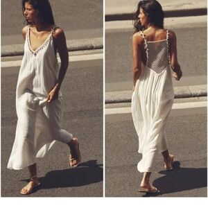 NWT Zara White Maxi Dress with Crochet and Shell Details, M